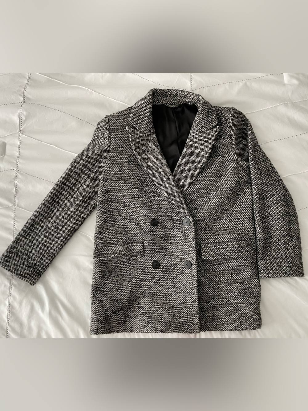 & Other Stories Double-Breasted Black and White Pea Coat
